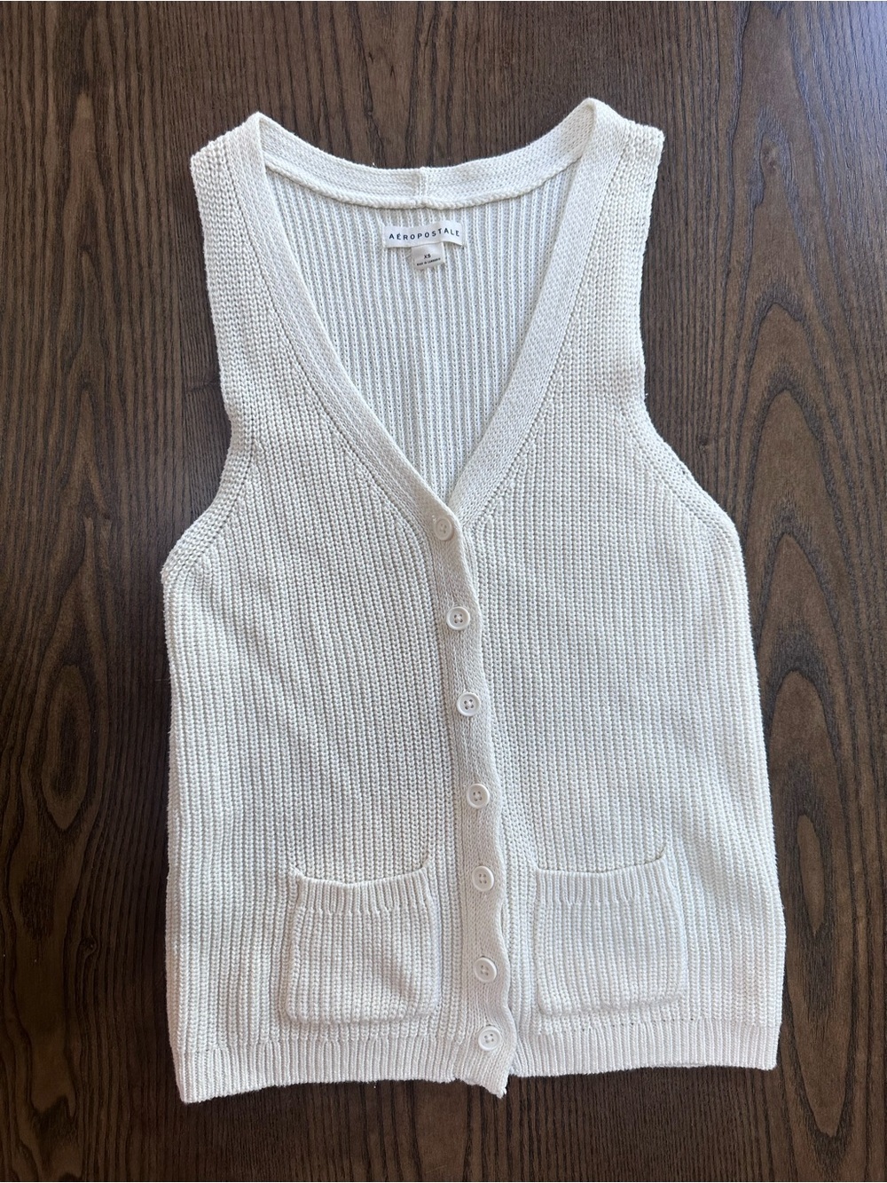 Aeropostale Cream Knit Button Sweater Vest